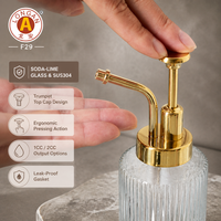 Distributeur de savon rond en verre pour comptoir commercial F29, pompe en SUS304 avec bouchon en forme de trompette et bec verseur incurvé à arche haute