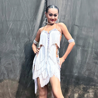 Robe de compétition de danse latine pour femmes Vennystyle - Nouveauté Spandex/Coton Cristal à franges Bretelles spaghetti Performance sur mesure