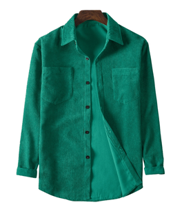 Camisa Casual Diaria de Otoño para Hombre, Teñida con Hilo, Ecológica, de Manga Larga, de Pana, Gruesa, Holgada, Negra - Product Image 3