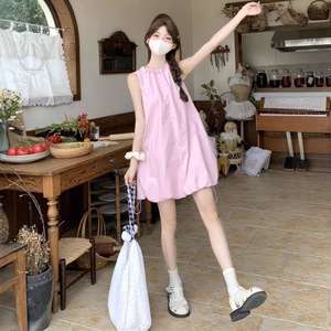 Pink Sleeveless Camisole Dress Loose Waist Breathable Summer Beach Cover Up For Women Solid Color Simple Style - Product Image 2