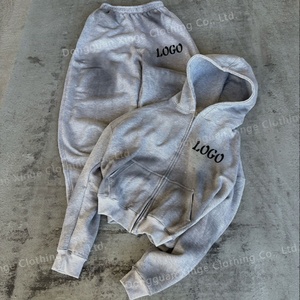 ชุดเซ็ตเสื้อฮู้ดและกางเกงวอร์มสองชิ้นแบบสั่งทำพิเศษ ผ้าคอตตอนหนานุ่มสำหรับฤดูหนาว ทรงจ็อกเกอร์ขาบาน สีซีดแบบซันเฟด ผู้ชาย สไตล์แอซิดวอช - Product Image 1