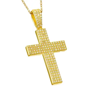 Full Black VVS Moissanite Diamond Iced Out Cross Pendant Lab Grown Diamond Christian Jewelry Cross Necklace 925 Sterling Silver