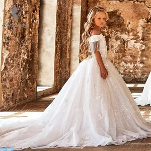 Lujo princesa fuera del hombro vestido de niña de las flores vestido de baile 2025 desfile fiesta de cumpleaños bautismo <span class=keywords><strong>Primera</strong></span> <span class=keywords><strong>Comunión</strong></span> - Product Image 1