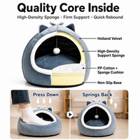 Lit pour chat en peluche avec oreilles mignonnes, style yourte, dôme semi-fermé, pour chats de taille moyenne à grande, pour l'intérieur, vente en gros directe d'usine