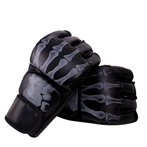 Gants de Muay Thai et de Kickboxing professionnels noirs à demi-doigts en cuir PU antidérapants, imperméables, confortables pour l'entraînement des adultes - Product Image 5