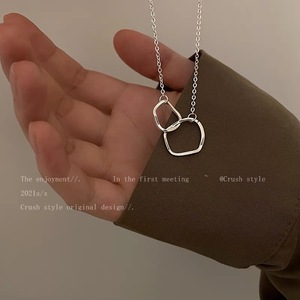 S925 Sterling Silver Double <b>Ring</b> <b>Necklace</b> Geometric Design For Women Everyday Wear Clavicle Chain - Product Image 1