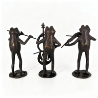 Ensemble de figurines de grenouilles musiciennes en fonte, statue de groupe de grenouilles, sculpture animale moderne, décoration de table pour la maison, artisanat en métal fait main