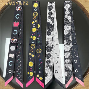 <span class=keywords><strong>Sciarpa</strong></span> a nastro lunga da 118*5cm con lettere floreali bianche nere eleganti retrò per sciarpe Decorative da donna - Product Image 1