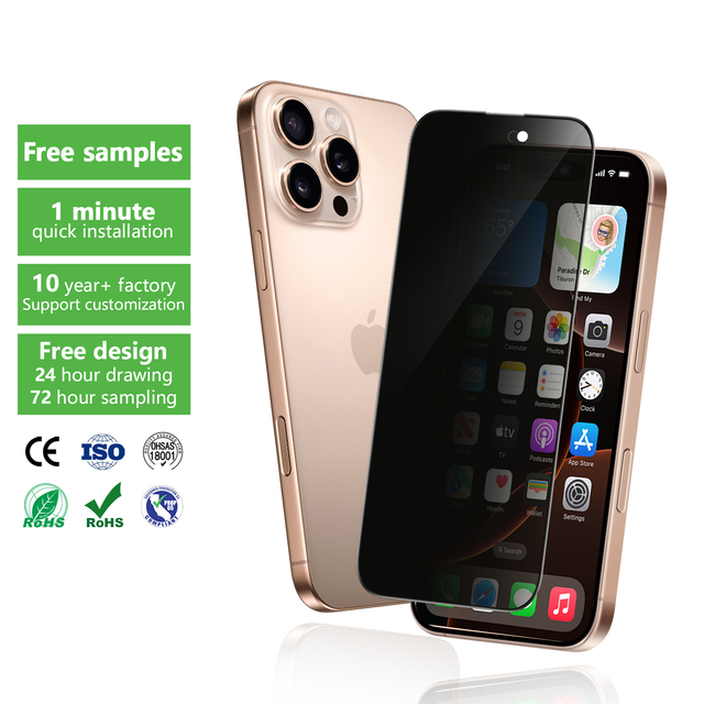Aurey Factory 9h Anti-shock Anti-spy Phone Glass Protector Privacy Film Screen Protector for iphone 15 Tempered Glass