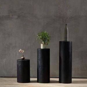 Wabi-sabi-style Carbonized Black Pine Wooden Stool Ottoman Root-carved Flower Stand <b>Outdoor</b> Tea <b>Table</b> Solid-wood - Product Image 2