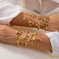Juego de Brazaletes de Acero Inoxidable, Hipoalergénicos, Resistentes al Agua, con Diseño de Animales Marinos, para Mujer, Joyería Casual para Uso Diario