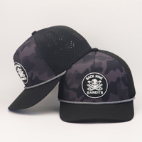 Casquette de baseball ajustable à 5 panneaux en PVC, motif camouflage foncé, perforations laser, visière incurvée, pour club de golf, personnalisable