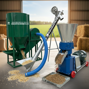 Nouvelle ligne de production de granulés d'aliments pour animaux <span class=keywords><strong>en</strong></span> acier inoxydable intégrée avec mélangeur vertical automatique, broyeur, convoyeur à vis, capacité de 500 kg/h - Product Image 1