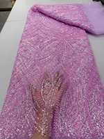 Tissu en dentelle de velours 100 % polyester écologique brodé de fleurs à sequins multicolores pour accessoires de mariage et de printemps pour filles