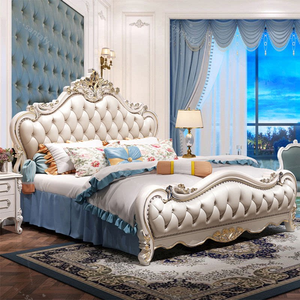 Letto matrimoniale <span class=keywords><strong>king</strong></span>-<span class=keywords><strong>size</strong></span> in legno massello di gomma europeo, lussuoso letto nuziale in pelle oliata e cerata con design da principessa - Product Image 2