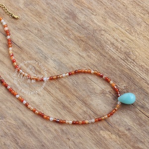Handmade Natural Stone AmazonStone Teardrop <strong>Carnelian</strong> Beads Choker <strong>Necklace</strong> Minimalist 18k Gold Plated Stainless Steel Jewelry - Product Image 4