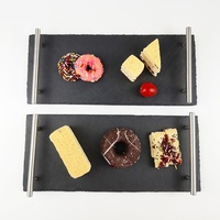 Plateau en ardoise 40x20cm avec poignée métallique, motif dessin animé, contemporain, écologique, durable pour sushis, fromages, apéritifs, buffets, dîners