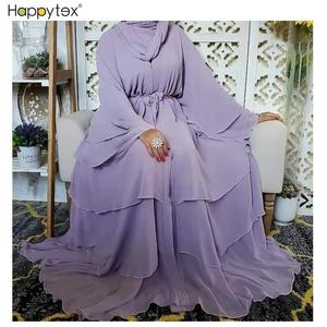 Nuevo Vestido Abaya de Manga Larga con Tres Capas de Chifón Fluido para el Eid en Dubái 2025, con Hiyab y Pañuelo para Mujer - Product Image 5