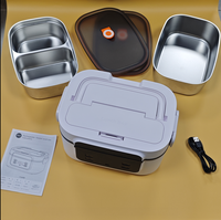 Boîtes et bacs de rangement chauffants électriques portables sans fil USB, alimentation par batterie, capacité 1,2-1,6 L, pot intérieur en acier inoxydable, minuterie