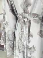 Abaya en Chiffon Imprimé Floral pour Femmes Musulmanes Adultes, Design Personnalisé Accepté, Deux Couches, Manches Bouffantes, Ceinture à Nouer à la Taille, Style Casual
