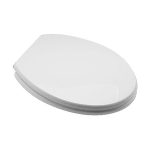 Asiento de inodoro blanco de 50 cm de longitud con bisagras en forma de lazo y forma ovalada para inodoros estándar - Product Image 1