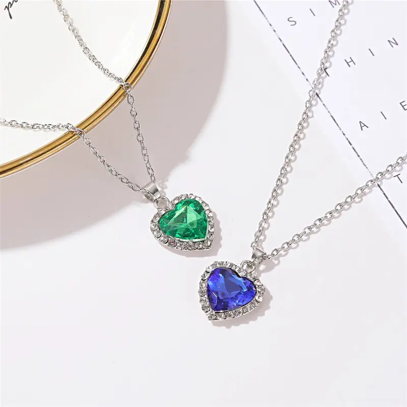 Ocean Collection Jewelry Ocean Blue Green Rhinestone Titanic Heart of the Ocean Big Love Crystal Heart Collar Chain Necklace