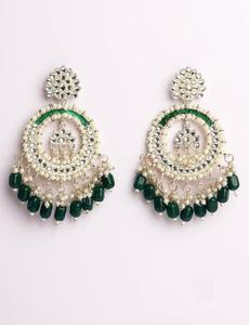 Boucles d'oreilles de luxe en alliage de zinc plaqué or, style lustre, avec perles d'imitation taille brillant, bijoux ethniques traditionnels indiens pour mariage - Product Image 3