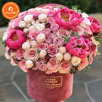 Boîte d'emballage rigide en velours faite à la main sur mesure, boîte cylindrique pour fleurs, boîte à chapeau pour roses