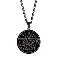 Collier pendentif unisexe en acier titane avec amulette Kabbale, sceau de Salomon et étoile à cinq branches européenne style hip-hop