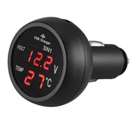 Voltmeter Mobil 12V 24V LED Digital Pengukur Tegangan Termometer Pengisi Daya USB