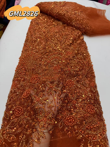 Inmyshop dày ren Sequins Thêu 3D đính cườm vải tuyn hoa phi vải lưới bán buôn sequin ren vải đám cưới màu vàng - Product Image 4