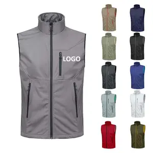 OEM Custom Logo Unisex Bonded Soft Shell Gilet Warm Fleece Lined Waterproof Sleeveless Jackets Softshell Vest For Men