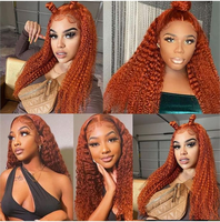 Grosir Wig 13x4 Full, Rambut Brazil 100% Asli, Gelombang Air Warna Ginger, Rambut Virgin Remy Transparan untuk Wanita Kulit Hitam