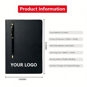 Custom Logo Printed Blue PU Leather Eco Notebook A5 Business Office Stationary Diary Portable Dot Gird <b>Journal</b> With Pen - Product Image 4