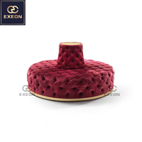 Canapé de luxe italien pour hall d'hôtel, couleur vin rouge fantaisie, pour chambre à coucher, grande forme ronde, rembourrage capitonné, tabouret en velours