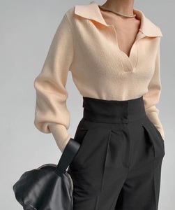 Vieux argent personnalisé vêtements nouveau Style chaud hauts <span class=keywords><strong>Paul</strong></span> revers tempérament femmes chandails hauts Monki pull - Product Image 3