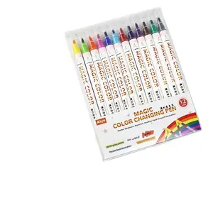 双尖刷学生艺术绘画记号笔顶级销售质量多色变色墨水记号笔儿童魔术记号笔