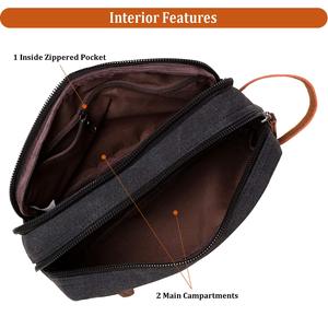 Sac de voyage vintage personnalisé pour homme en toile et cuir imperméable, organiseur de cosmétiques et de maquillage, trousse de toilette de rasage, grand format double - Product Image 6