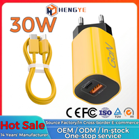 Chargeur mural certifié EU Plug GaN 30W Type C Usb a Dual Ports QC3.0 PD Super Fast Charging pour téléphone portable