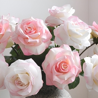 Bouquet de roses artificielles roses en tissu, fleurs faites à la main, arrangement floral pour mariage, décoration de la maison