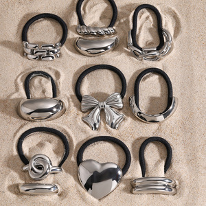 G3121 Acero inoxidable Chunky Heart Bow Brillante en forma de U Elástico Negro Cordón de goma Banda Scrunchies Gold Hair Ties para niñas - Product Image 4