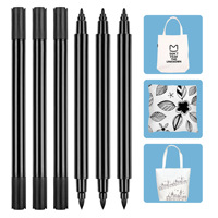 Marqueurs textiles PLA à double pointe, encre permanente pour vêtements et chaussures, stylos de peinture décoratifs noirs (pointe pinceau/pointe fine 1,0 mm)