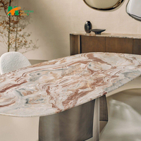 Table à manger en marbre personnalisée MT STONE, table centrale ovale en pierre naturelle pour la décoration de la maison, dalle de marbre