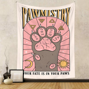 พรมแขวนผนังลายไพ่ทาโรต์รูปพระจันทร์ลายแมวโบฮีเมียนน่ารักสำหรับตกแต่งห้องห้องลวดลายประสาทหลอนฮิปปี้ผ้าทอลายเสือน่ารักสำหรับห้องนอน - Product Image 2