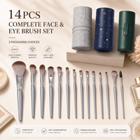 Ensemble de pinceaux de maquillage professionnels de luxe 14 pièces avec 3 options d'emballage, poils synthétiques, logo personnalisé OEM, prêt à offrir en cadeau