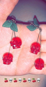 Skull Cherry <strong>Earrings</strong> Red Skulls <strong>Earrings</strong> Halloween Funky Spooky <strong>Quirky</strong> <strong>Earrings</strong> Nickel Free - Product Image 4