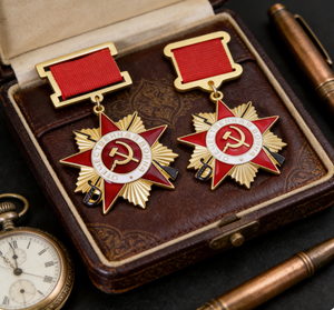 Broche de metal chapado en oro personalizado, estilo vintage, con insignia de estrella roja, martillo <span class=keywords><strong>y</strong></span> hoz, esmalte piramidal <span class=keywords><strong>y</strong></span> cinta, pin coleccionable - Product Image 2