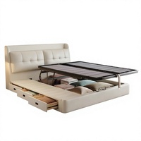 Lit double multifonctionnel avec rangement, en cuir, style moderne minimaliste, luxe léger, pour chambre principale, avec porte coulissante et système anti-pression