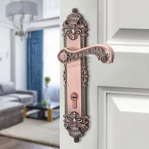 欧洲锁卧室门把手带锁和钥匙设计仿古铜内部门把手