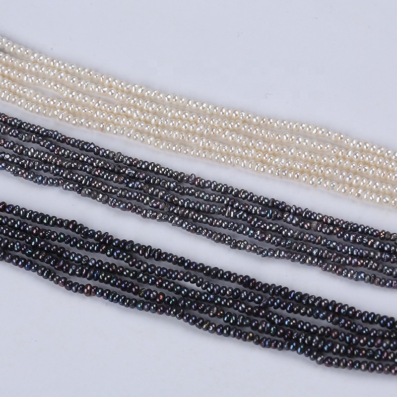 Wholesale 2.5-3mm White Black Freshwater Loose Flat Button Pearls Beads String Strand for Jewelry Making